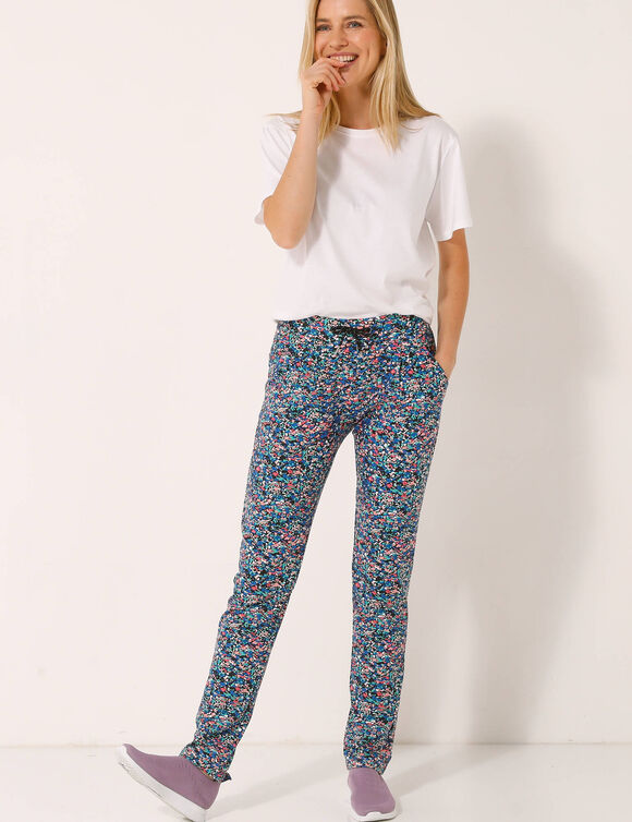 Pantalon maille fluide imprimé (noir / bleu)