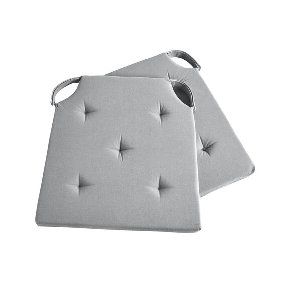 Galette de chaise unie carr&eacute;e coton - lot de 2 (gris perle)