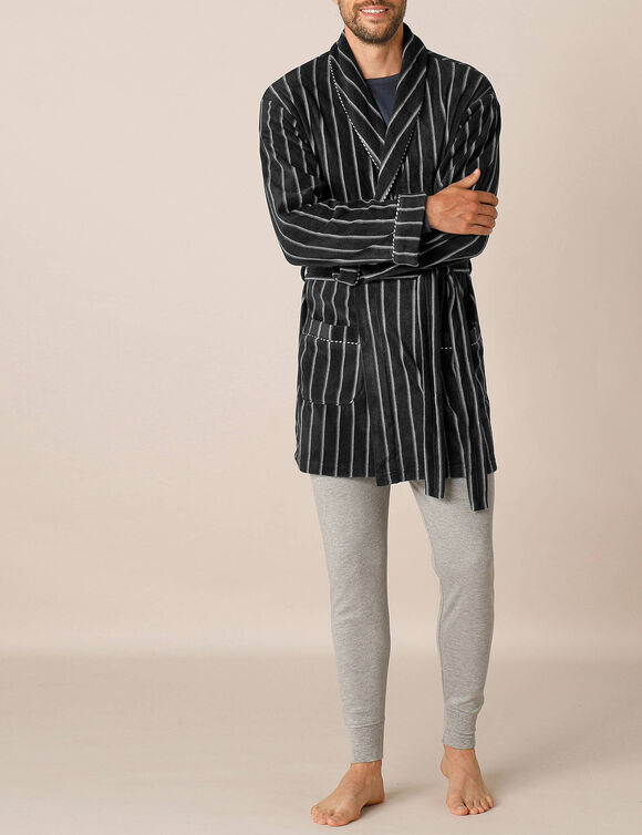 Robe de chambre courte maille polaire (rayé gris)