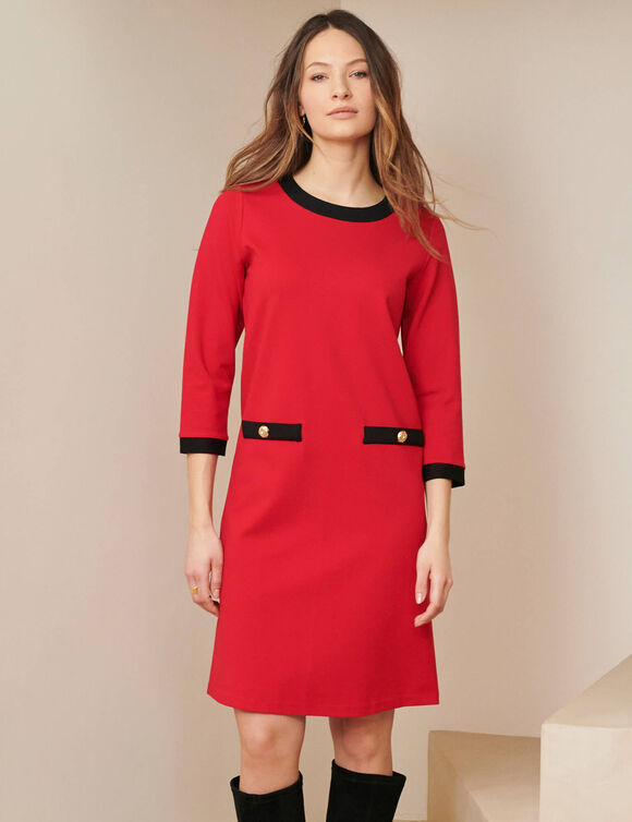 Robe bicolore, maille milano (rouge / noir)