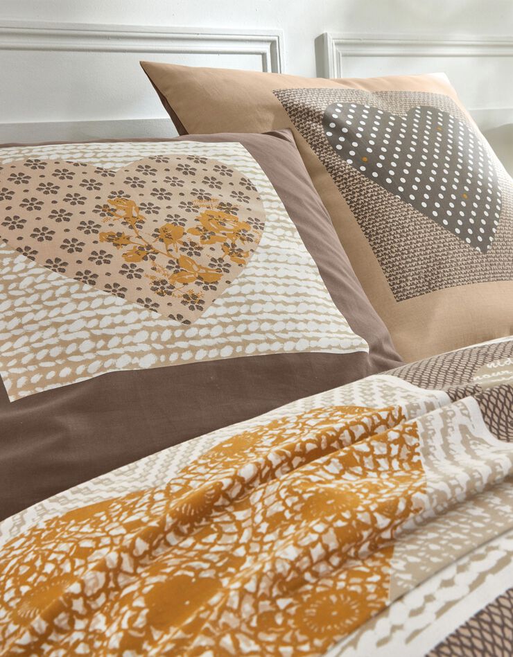 Bedlinnen Lovely in flanel met hartjesprint (beige / karamel)