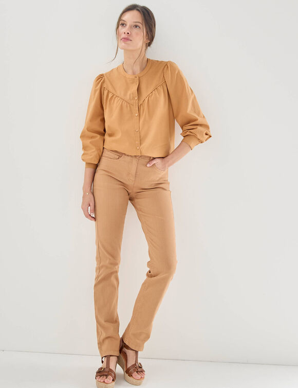 Chemisier uni, voile de coton (noisette)