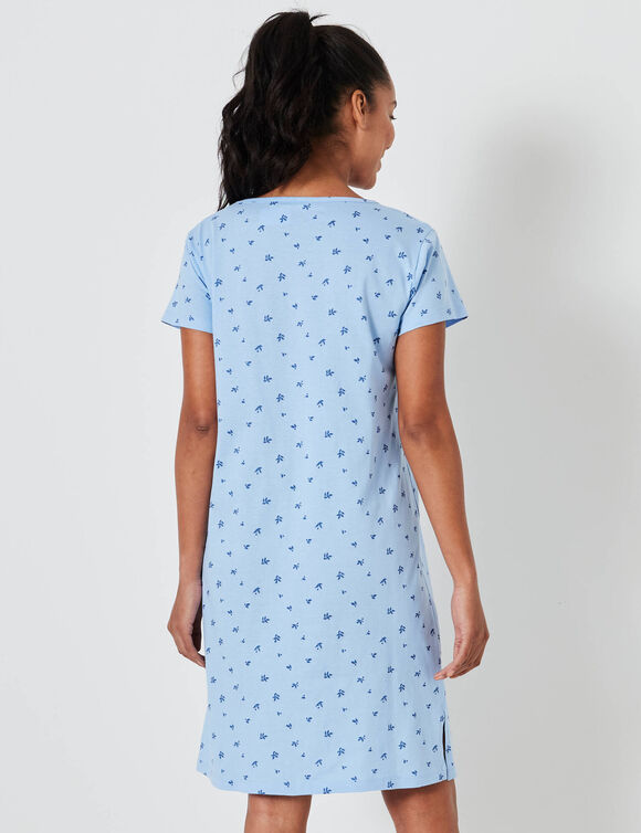 Kort nachthemd met bloemenprint (gletsjerblauw)