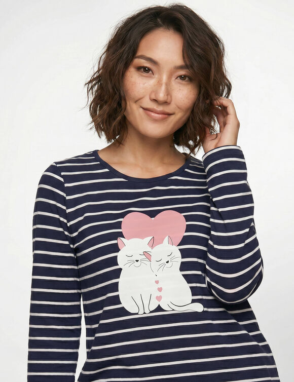 Pyjama met lange mouwen en &bdquo;poesjes&ldquo;-motief (marine)