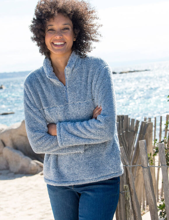 Sweat zippé, maille peluche (bleu grisé chiné)