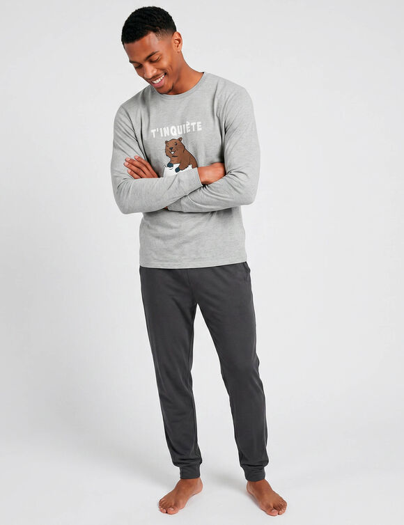 Pyjama pantalon manches longues Marmotte (gris chin&eacute;)