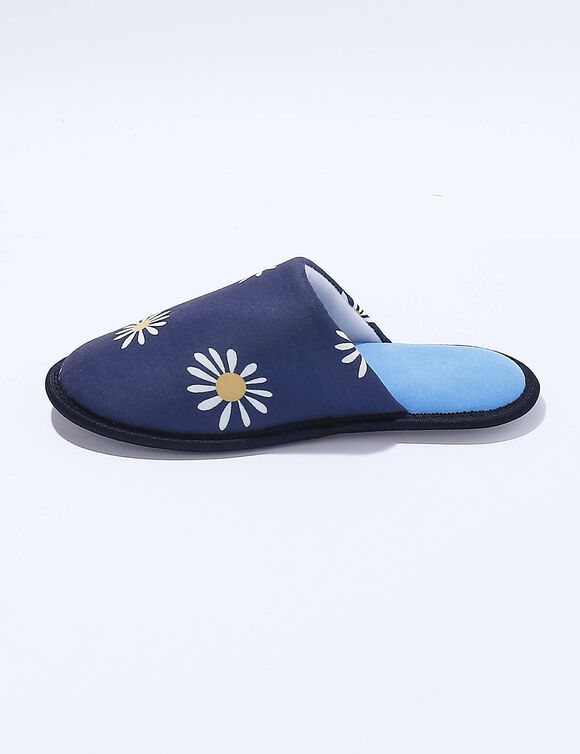 Mules plates souples brodées marguerites (bleu)