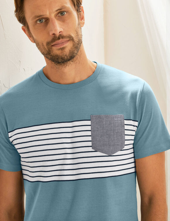 T-shirt rayé manches courtes (bleu lagon)