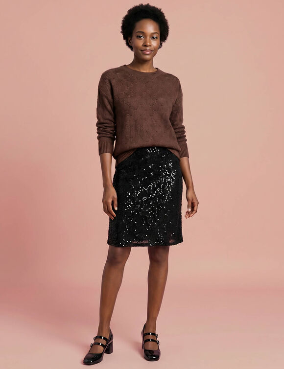 Pull maille anglaise fantaisie, toucher doux (chocolat)
