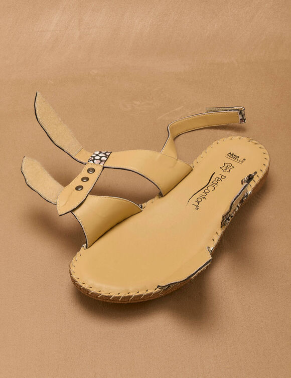 Sandales cuir imprim&eacute; - largeur confort (noir)