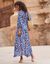 Robe longue boutonnée imprimée crépon (bleu / caramel)