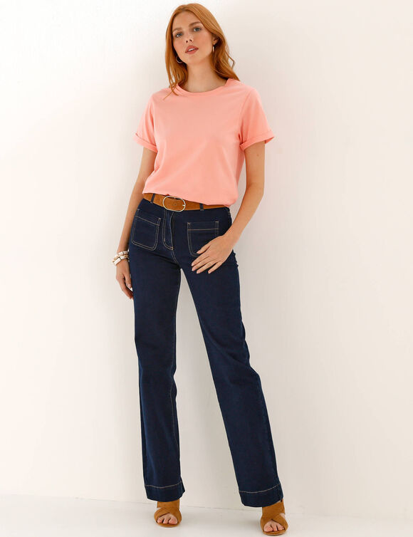 T-shirt manches courtes &agrave; revers (corail)