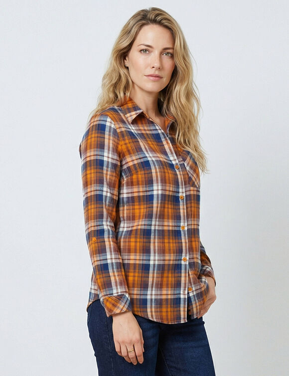 Geruit hemd in flanel (honing / blauw)