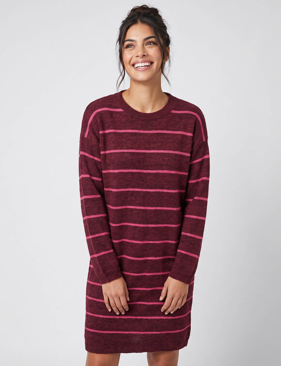 Robe pull ray&eacute;e (bordeaux / rose)