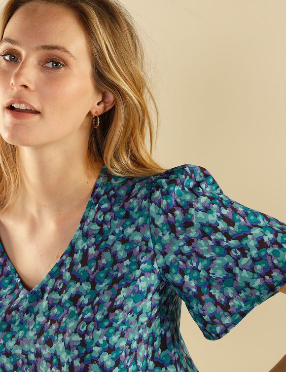 Blouse imprimé minimaliste manches courtes (émeraude / violine)