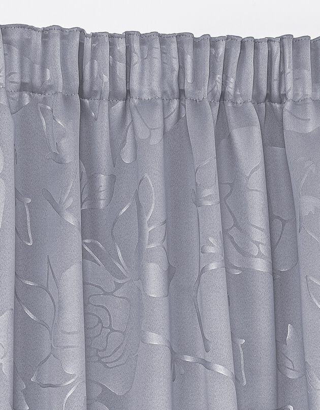 Rideau occultant damassé dessin floral finition galon fronceur (gris perle)