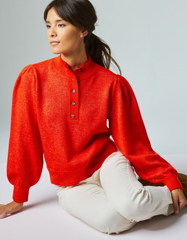 Pull jersey manches longues bouffantes (orange)
