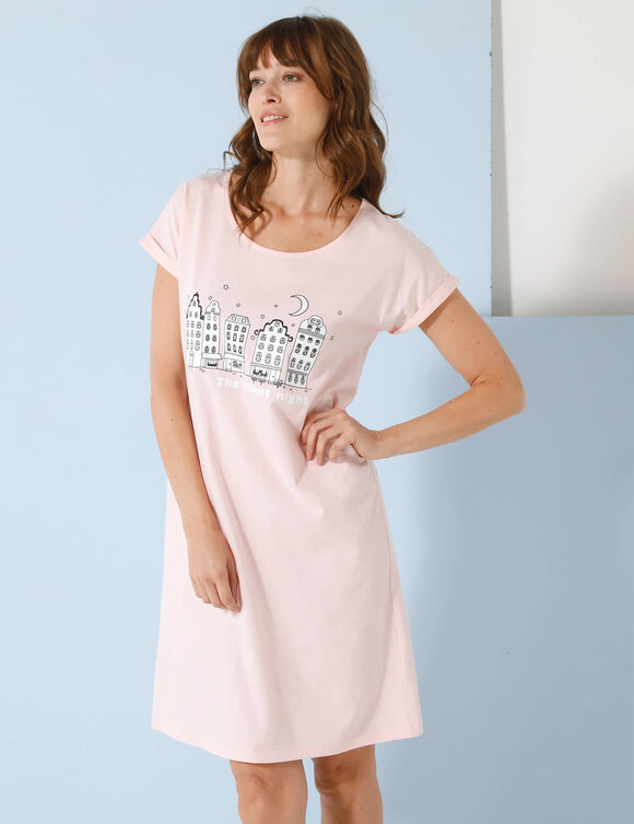 Chemise de nuit imprim&eacute; ville &eacute;toil&eacute;e - lot de 2 (kaki + rose)