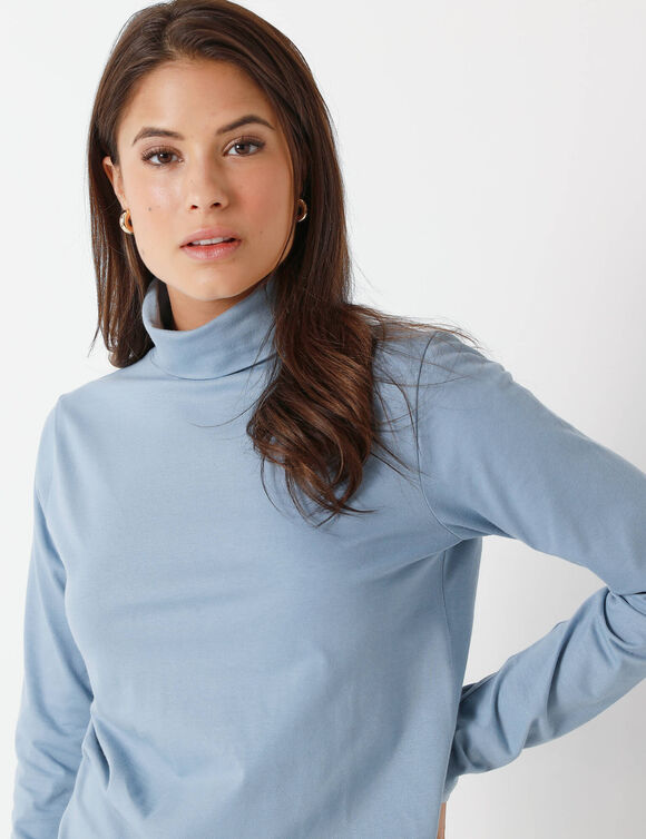 Sous-pull col roulé coton stretch uni (bleu grisé)
