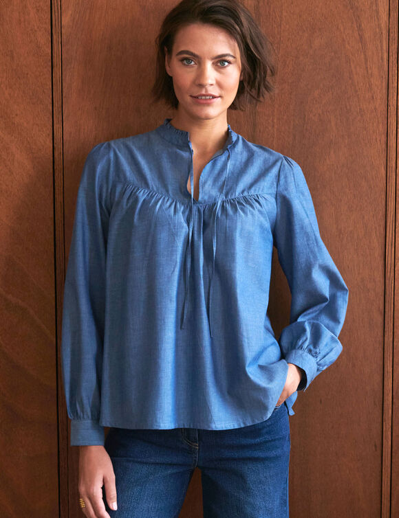 Blouse met jeanslook en lange mouwen, chambray (stone)