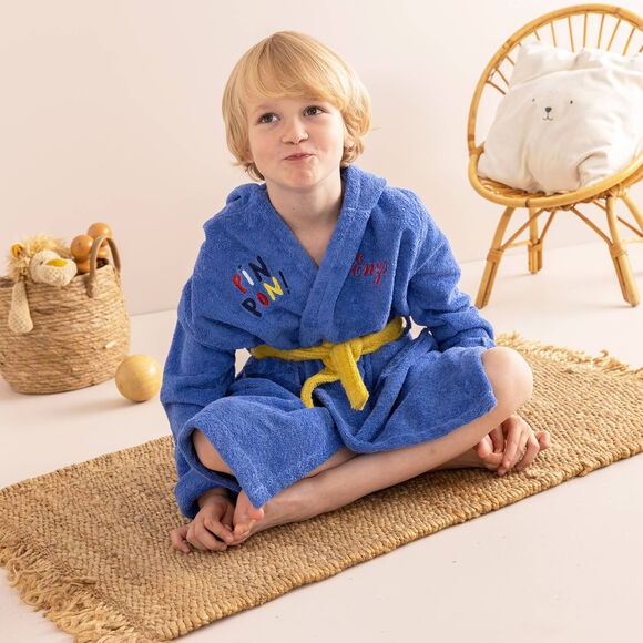 Badjas voor kinderen, personaliseerbaar, Pin-pon, met kap (felblauw)