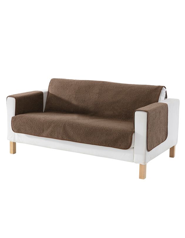 Fauteuil- of zitbankbeschermer in sherpa lusjesstof (taupe)