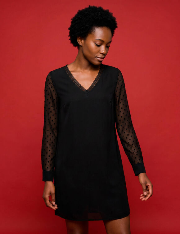 Robe housse manches plumetis (noir)