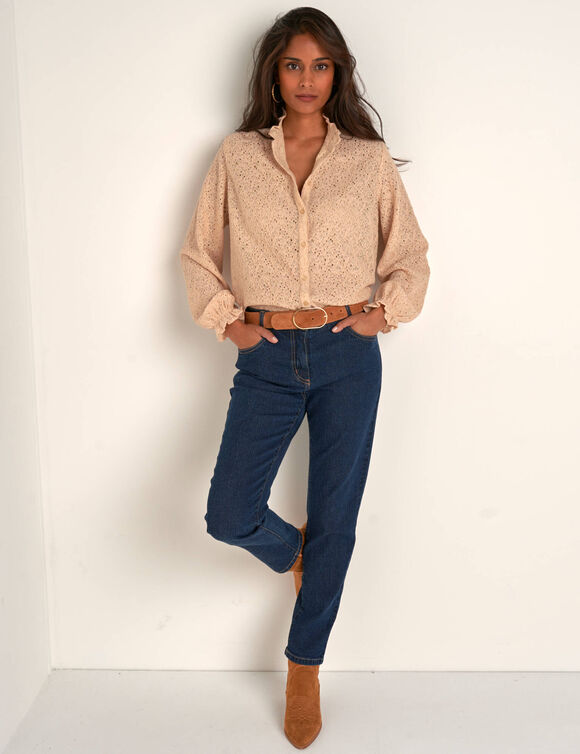 Blouse col montant volantée, dentelle (sable)