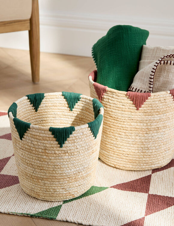 Panier bicolore rond ma&iuml;s - lot de 2  (naturel)