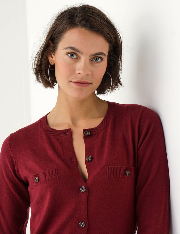 Robe pull boutonn&eacute;e, manches longues (bordeaux)