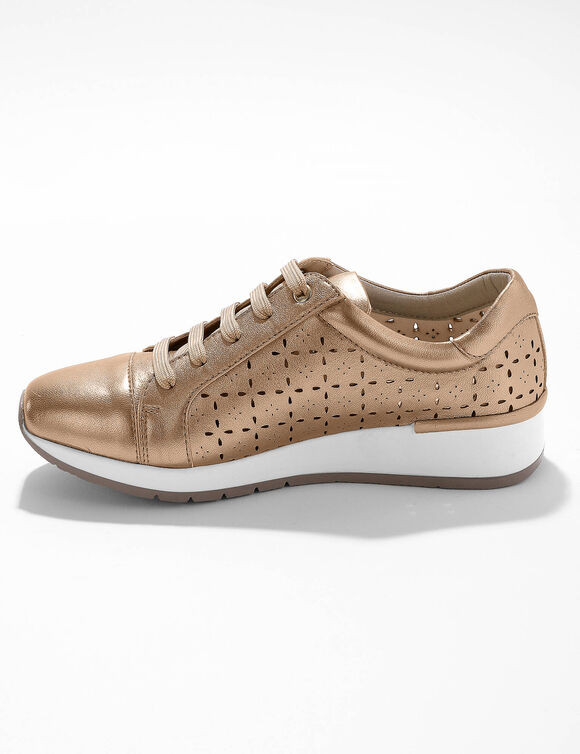 Comfortabele sneakers van opengewerkt leer (goudbruin)
