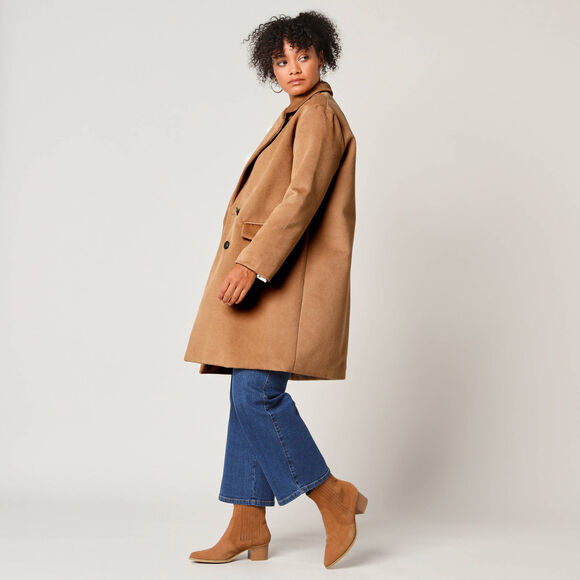 Manteau mi-long à col tailleur, boutonnage croisé (caramel)