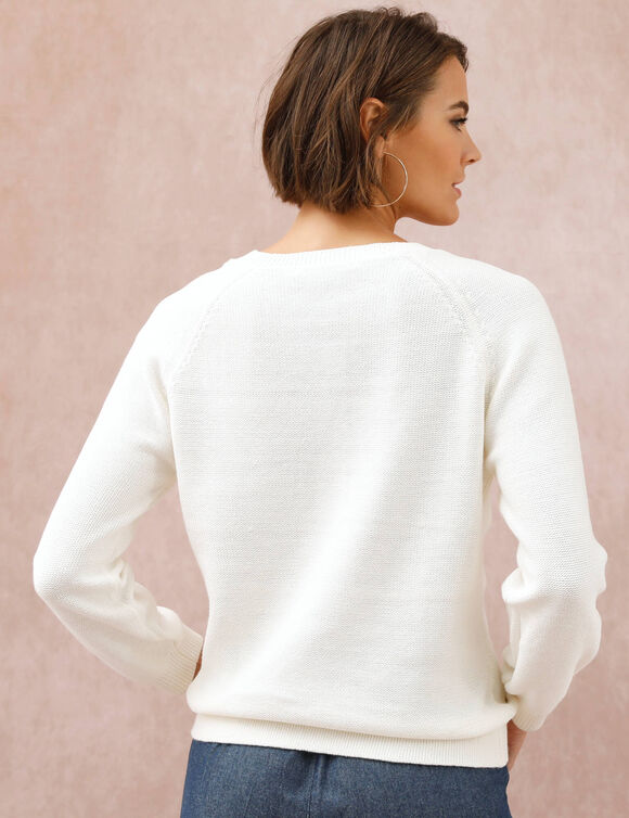Pull uni col tunisien boutonn&eacute; (&eacute;cru)