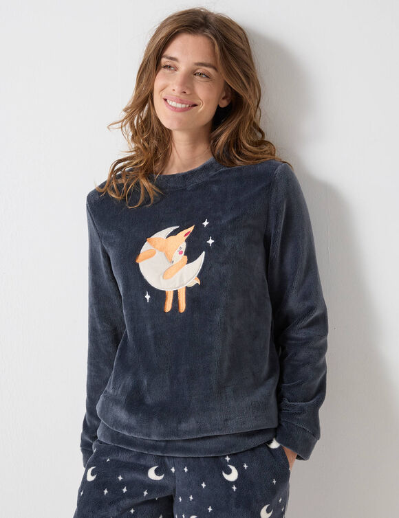 Pyjama in fleece met 'hertenkalf' print, lange mouwen + bijpassend masker (leiblauw)