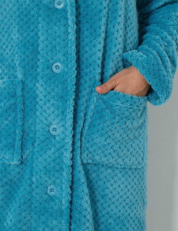 Robe de chambre maille polaire col ch&acirc;le - longueur 120 cm (turquoise)
