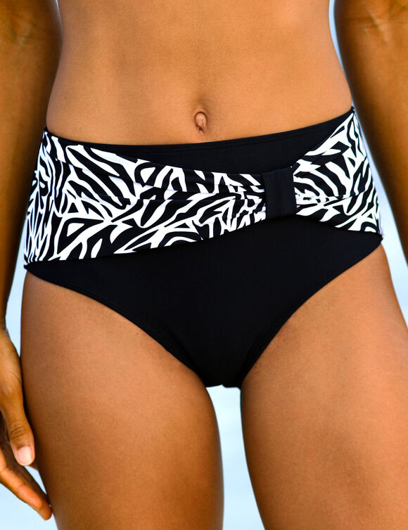 Bas de maillot de bain taille haute uni - effet drap&eacute; (noir)