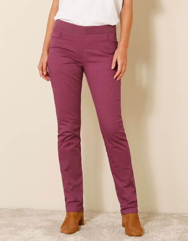 Pantalon droit "ultra confort" taille élastiquée (violine)