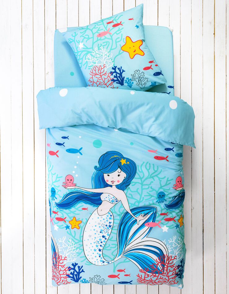 Linge de lit enfant à motifs sirènes Doris 1 personne - coton (lagon)