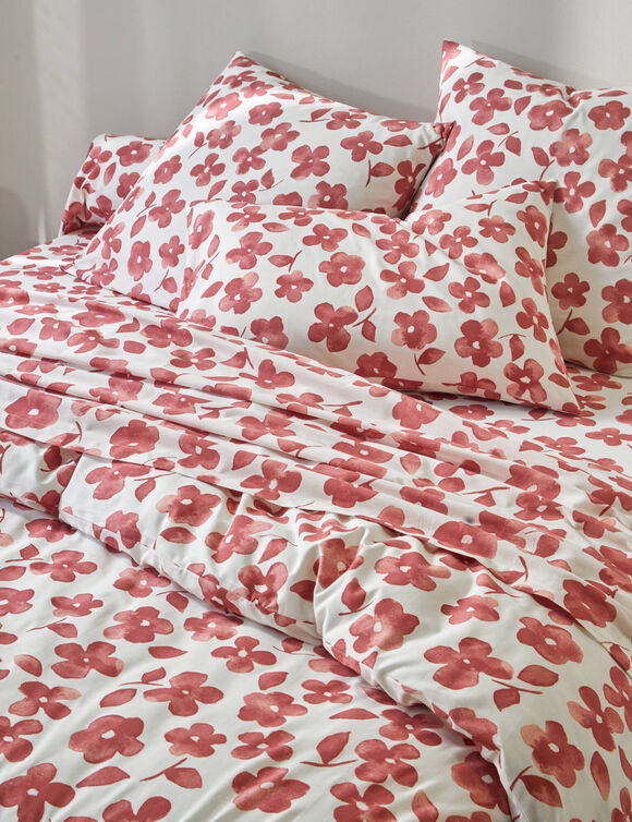 Linge de lit Petunia en coton imprim&eacute; (bois de rose)