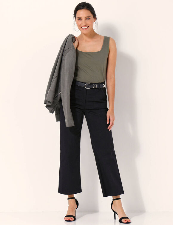 D&eacute;bardeur col carr&eacute; uni (kaki)