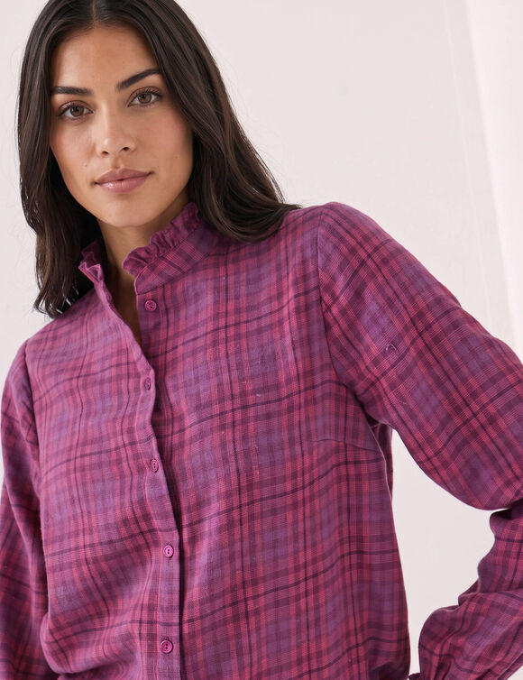 Geruite blouse, flanel (violine / pruim)