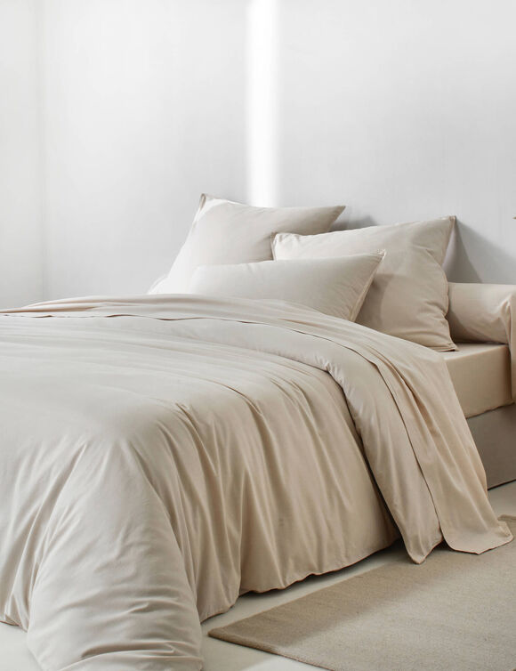Linge de lit uni - coton lav&eacute; 57 fils/cm&sup2; (sable)