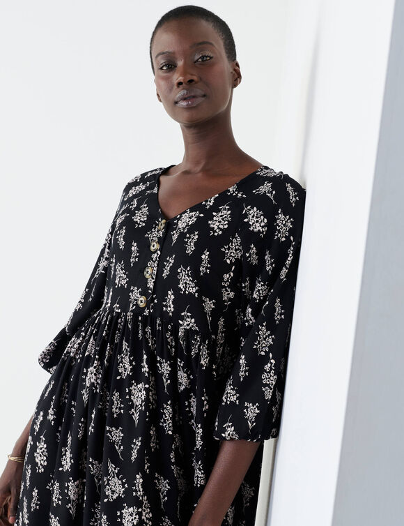 Robe longue boutonn&eacute;e, imprim&eacute;e (noir)