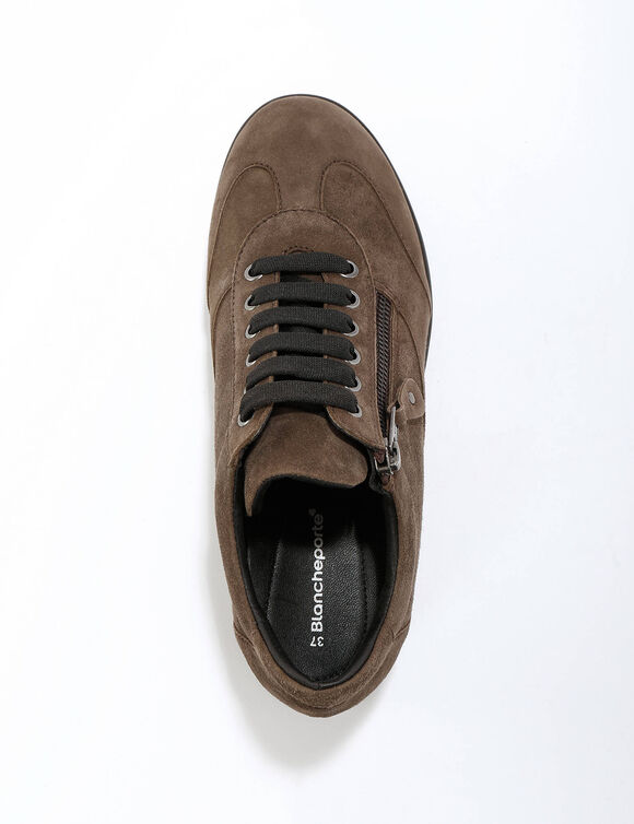 Baskets compens&eacute;es confort en cuir certifi&eacute; LWG (taupe)
