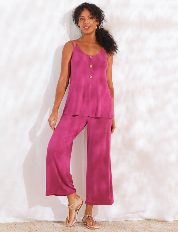 Pantalon large 7/8ème, taille élastiquée, maille unie (violine)