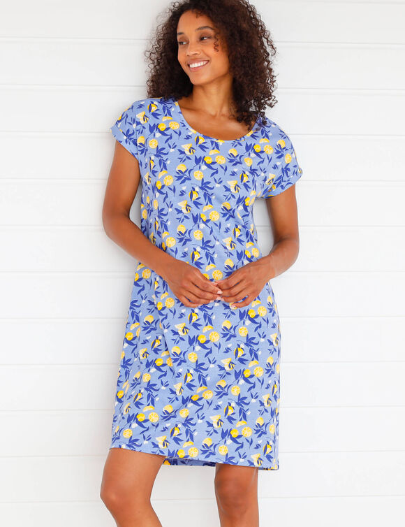Chemise de nuit courte imprimé citrons - lot de 2 (bleu + safran)