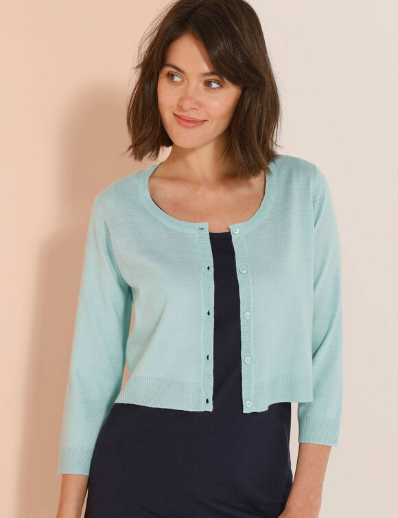 Gilet boléro boutonné, toucher doux (vert d'eau)