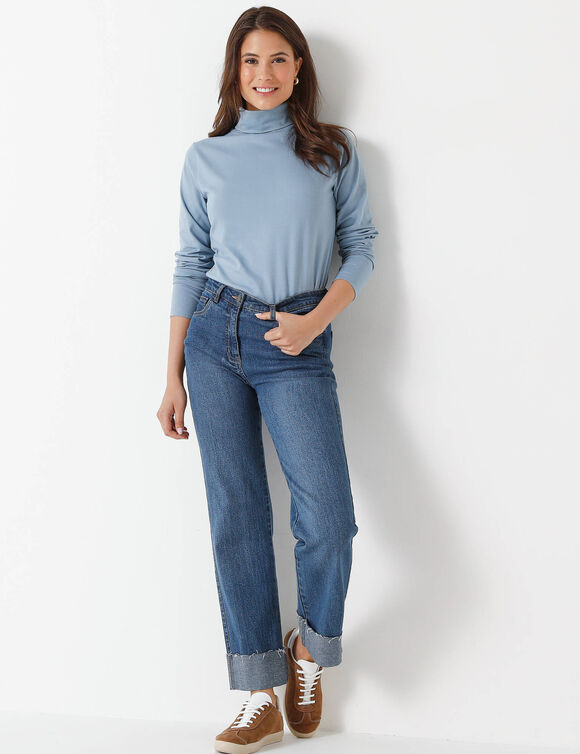 Sous-pull col roulé coton stretch uni (bleu grisé)