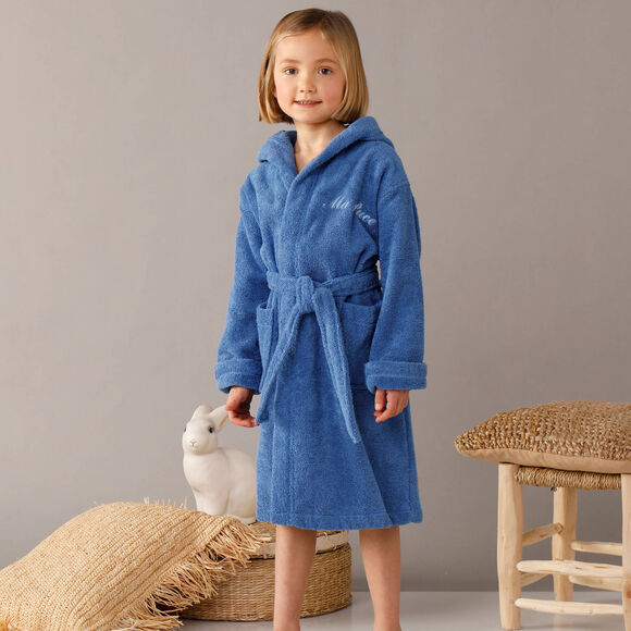 Personaliseerbare badjas met kap in badstof, kinderen (felblauw)