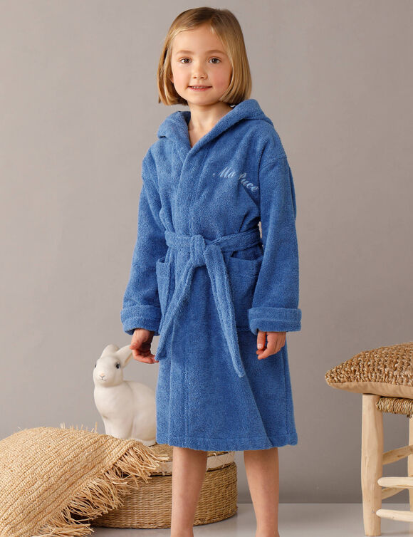 Personaliseerbare badjas met kap in badstof, kinderen (felblauw)